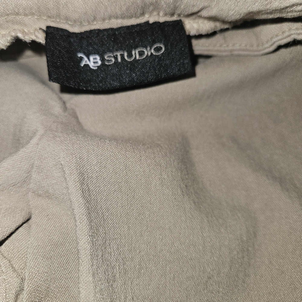 AB StudioTan Khaki Stretch Chino Dress Pants Size 10 Rayon Blend Career Trousers - Picture 3 of 9